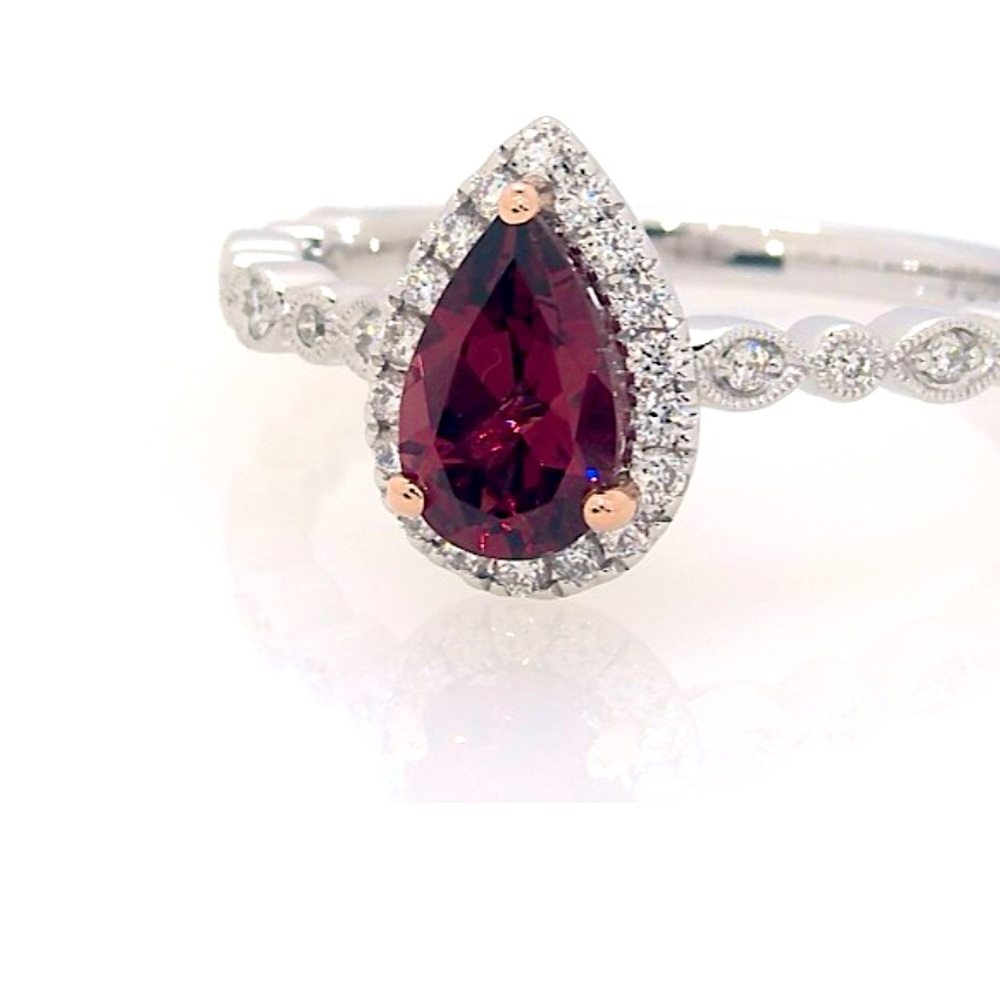 Neil Lane Pear Garnet 1/4tdw Engagement Ring 14k White Gold